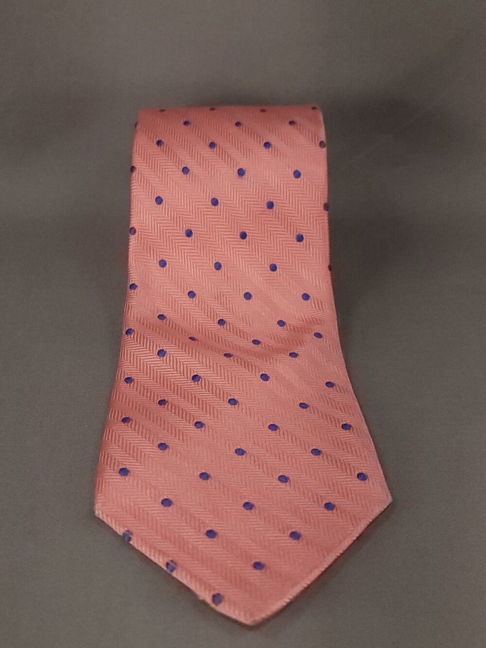 Nautica Necktie Tie Mens Pink Salmon Blue Polka Dot Stripe Silk USA
